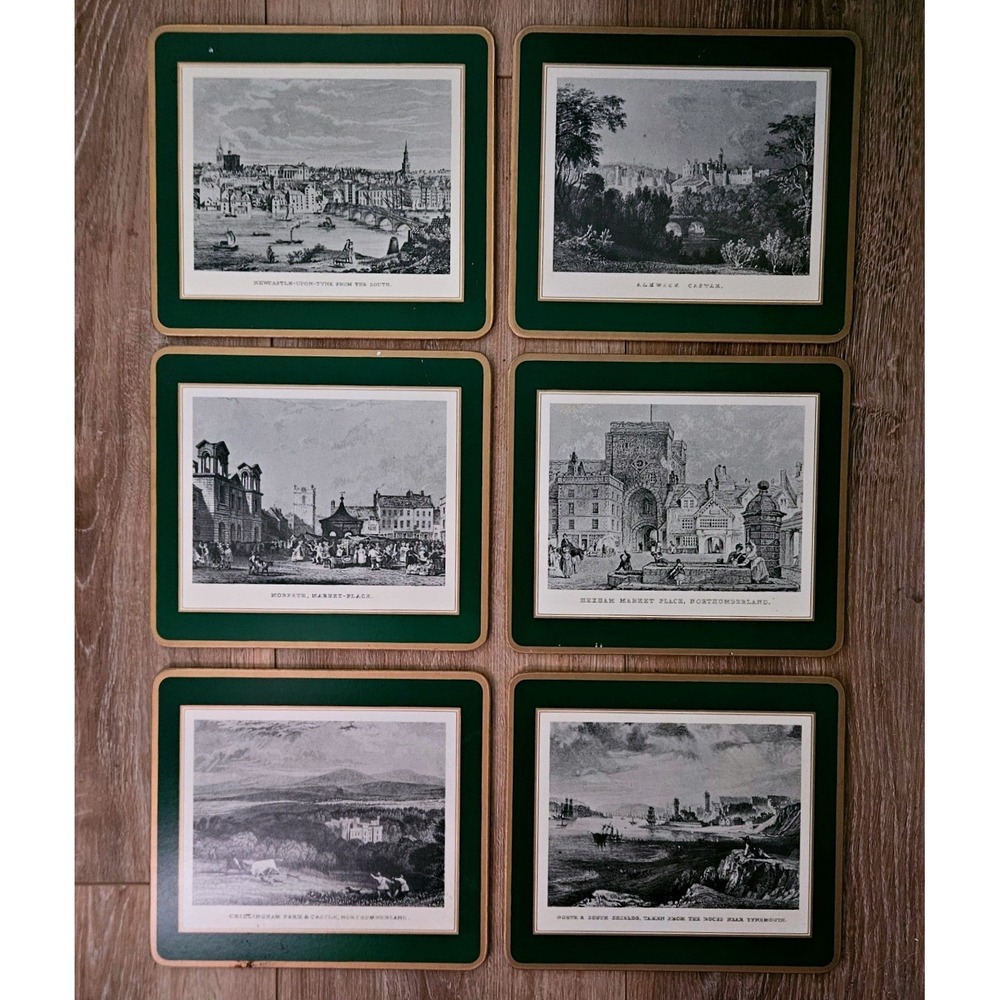 Pimpernel British Heritage Small Place Mats Coasters Set of 6 Green Gold Box VTG - Picture 2 of 6